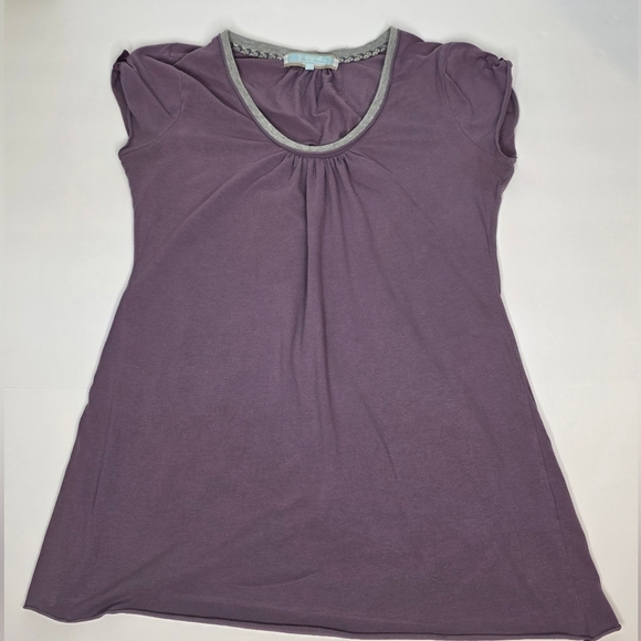 Lilac Cotton Top With Grey Trim And Ruching Lg. - Picture 3 of 12